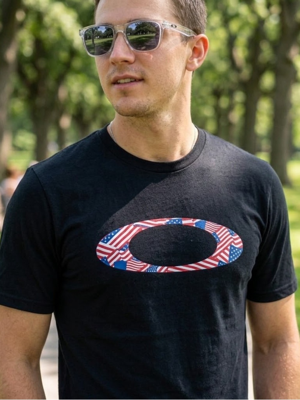 Oakley Men's Black Tee with Flag Logo